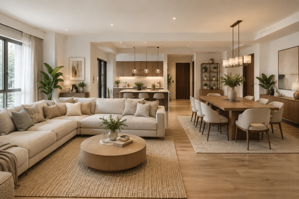open space for living and dining