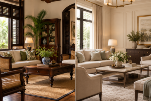 British Colonial vs Modern Living Rooms